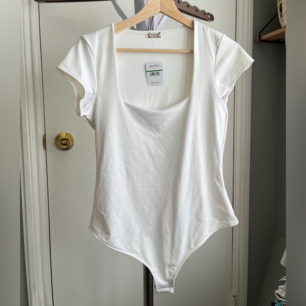 Free People Square neck white thong bodysuit
